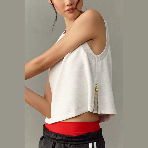 NEW Varley - Sizes S, M Women's Shea High-Neck Crop Tank Top - Ivory Marl - Picture 4 of 4